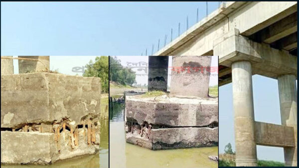 কাজ শেষ না হতেই ২৭ কোটি টাকার সেতুর পিলারে ফাটল