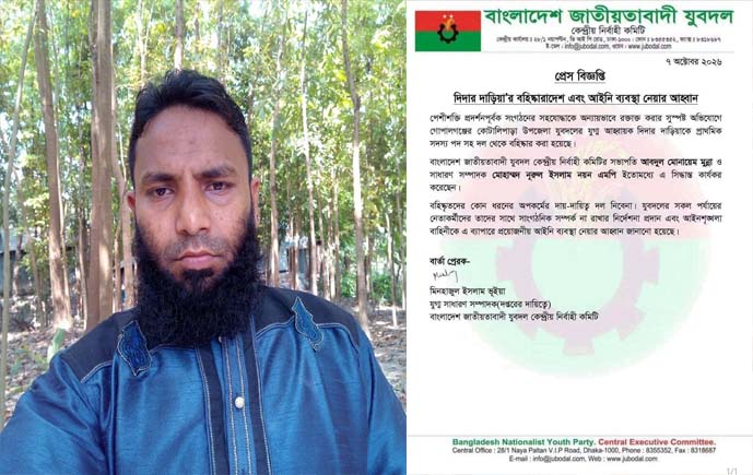 কোটালীপাড়ায় পেশিশক্তি প্রদর্শনের অভিযোগে যুবদল নেতা দিদার বহিষ্কার 